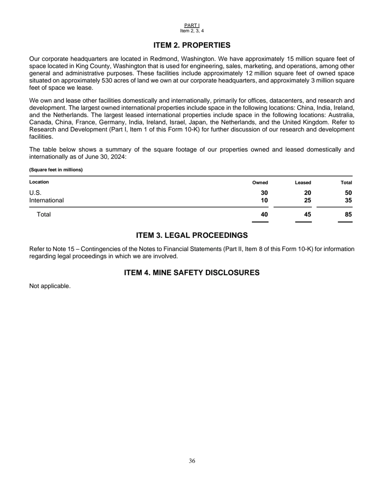PART I
Item 2, 3, 4
36
ITEM 2. PROPERTIES 
Our corporate headquarters are located in Redmond, W…