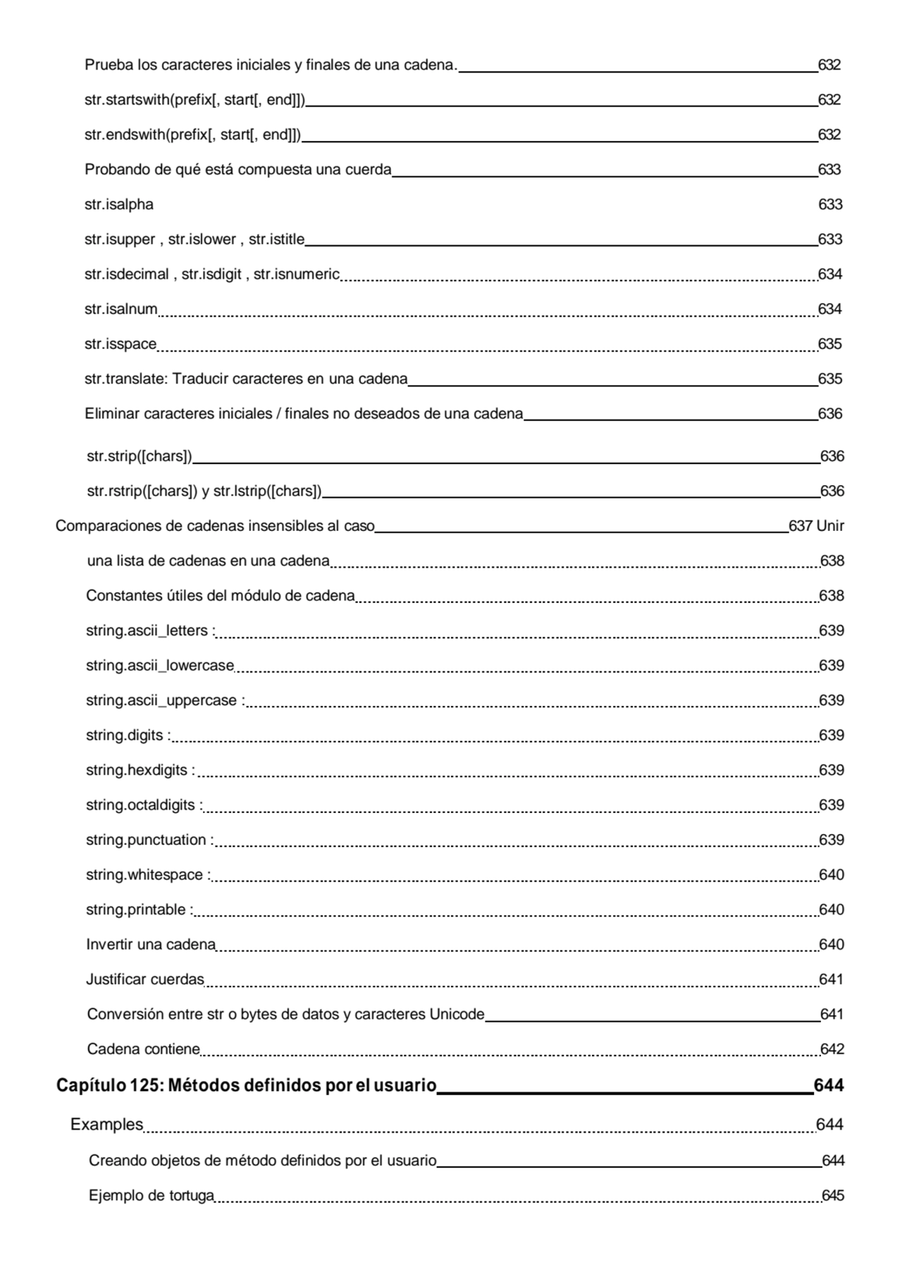 Prueba los caracteres iniciales y finales de una cadena. 632 
str.startswith(prefix[, start[, end]…