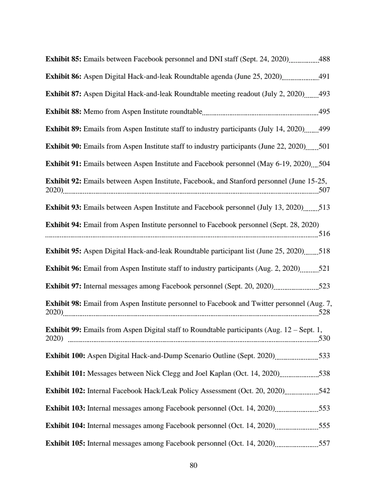 80
Exhibit 85: Emails between Facebook personnel and DNI staff (Sept. 24, 2020) 488
Exhibit 86: A…