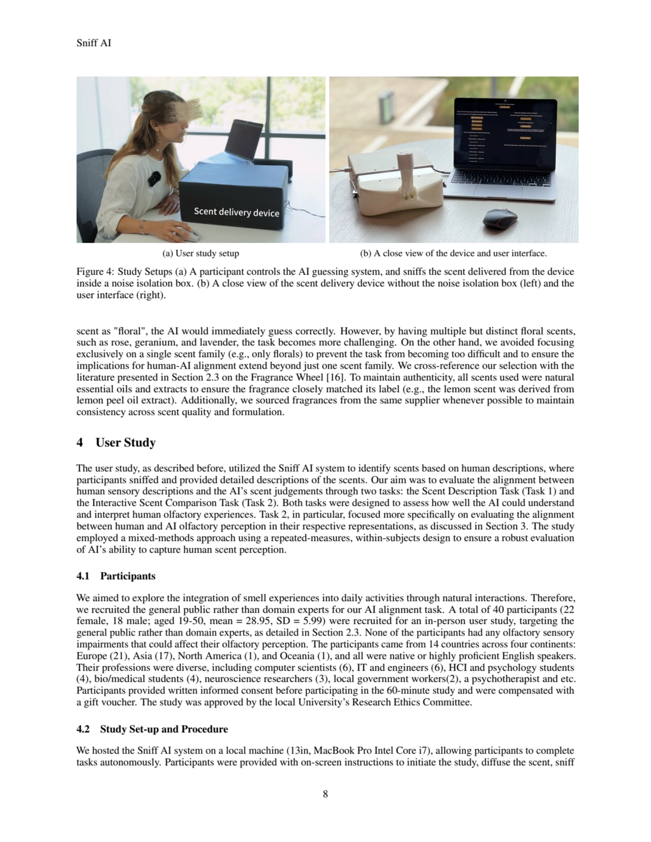 Sniff AI
(a) User study setup (b) A close view of the device and user interface.
Figure 4: Study …