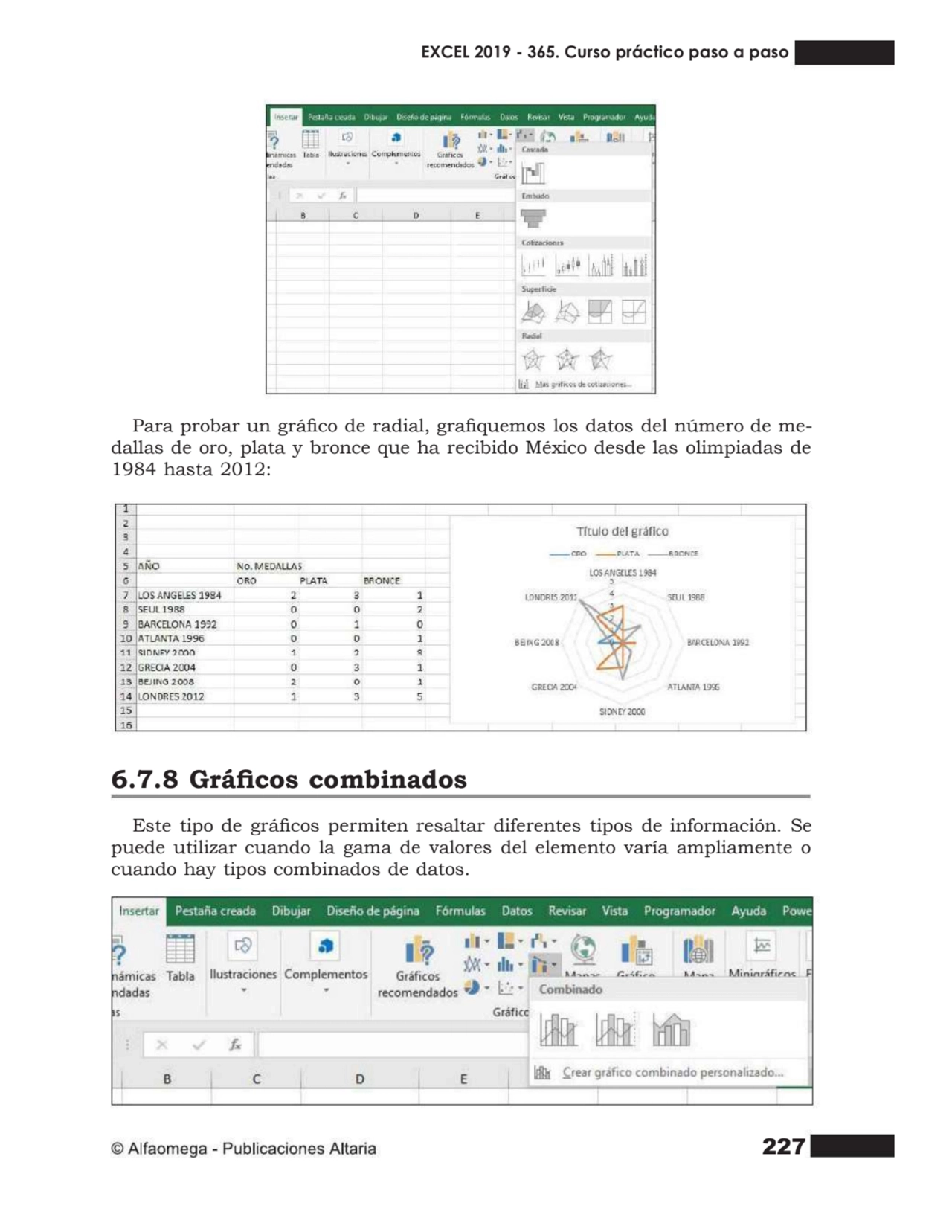 227
Para probar un gráco de radial, graquemos los datos del número de me- dallas de oro, plata y…