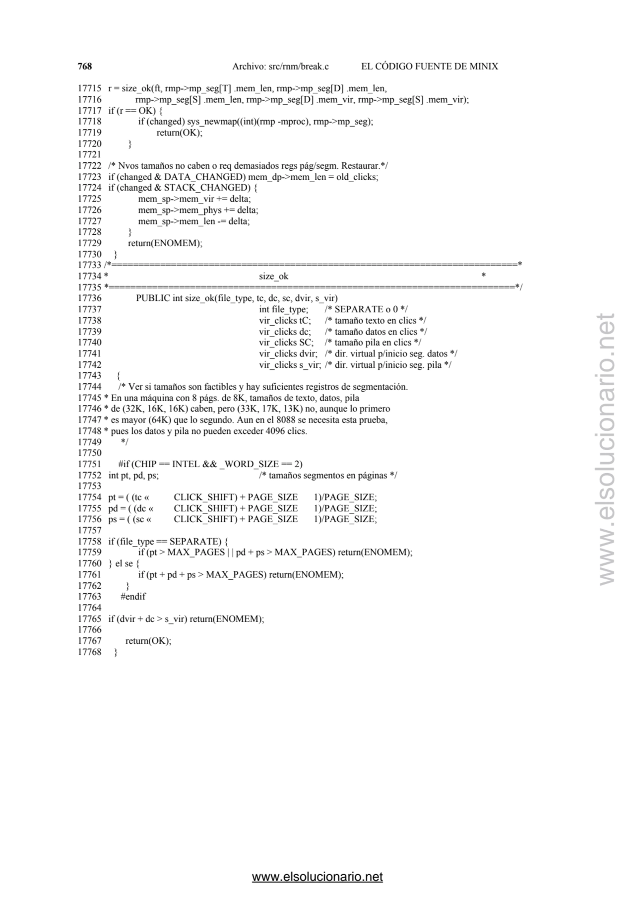 768 Archivo: src/rnm/break.c EL CÓDIGO FUENTE DE MINIX 
17715 r = size_ok(ft, rmp->mp_seg[T] .mem_…