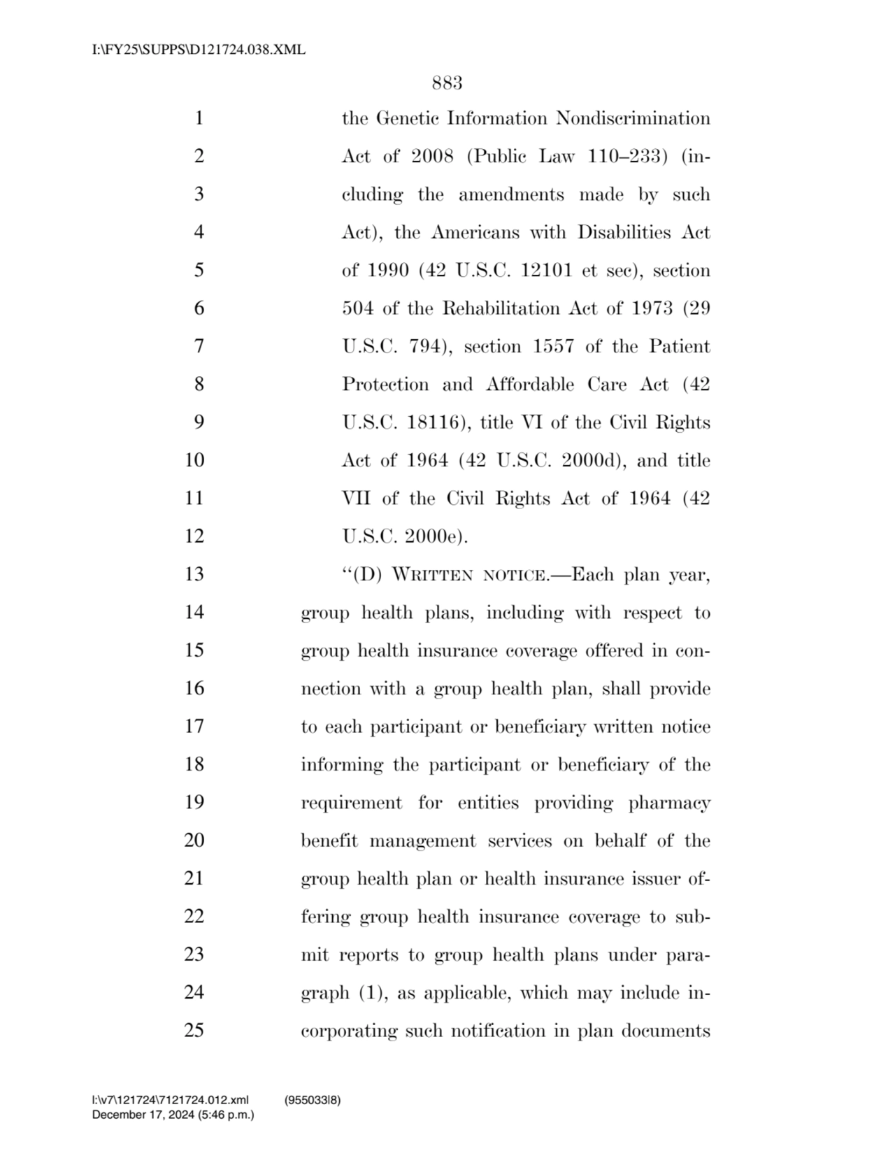 883 
1 the Genetic Information Nondiscrimination 
2 Act of 2008 (Public Law 110–233) (in3 cludin…