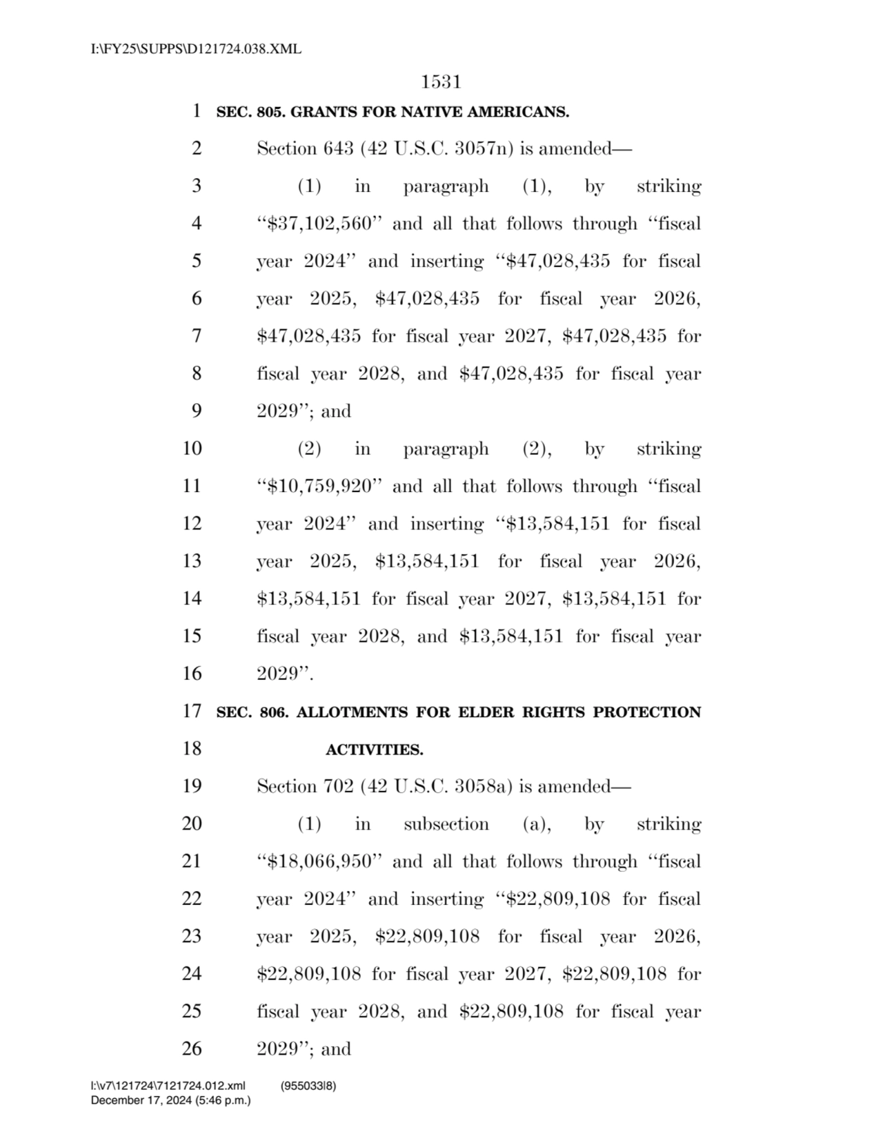 1531 
1 SEC. 805. GRANTS FOR NATIVE AMERICANS. 
2 Section 643 (42 U.S.C. 3057n) is amended— 
3 (…