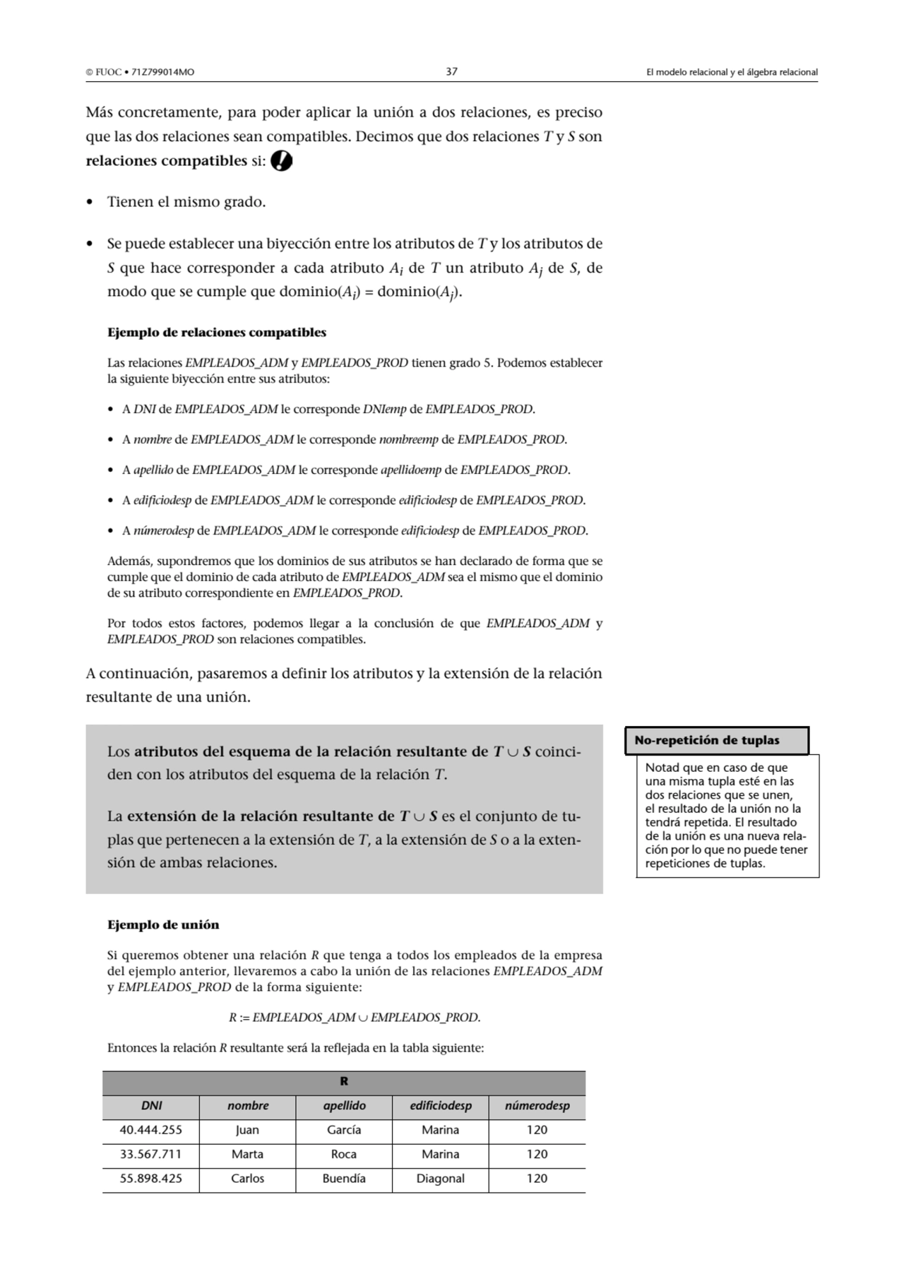  FUOC • 71Z799014MO 37 El modelo relacional y el álgebra relacional
Más concretamente, para poder…