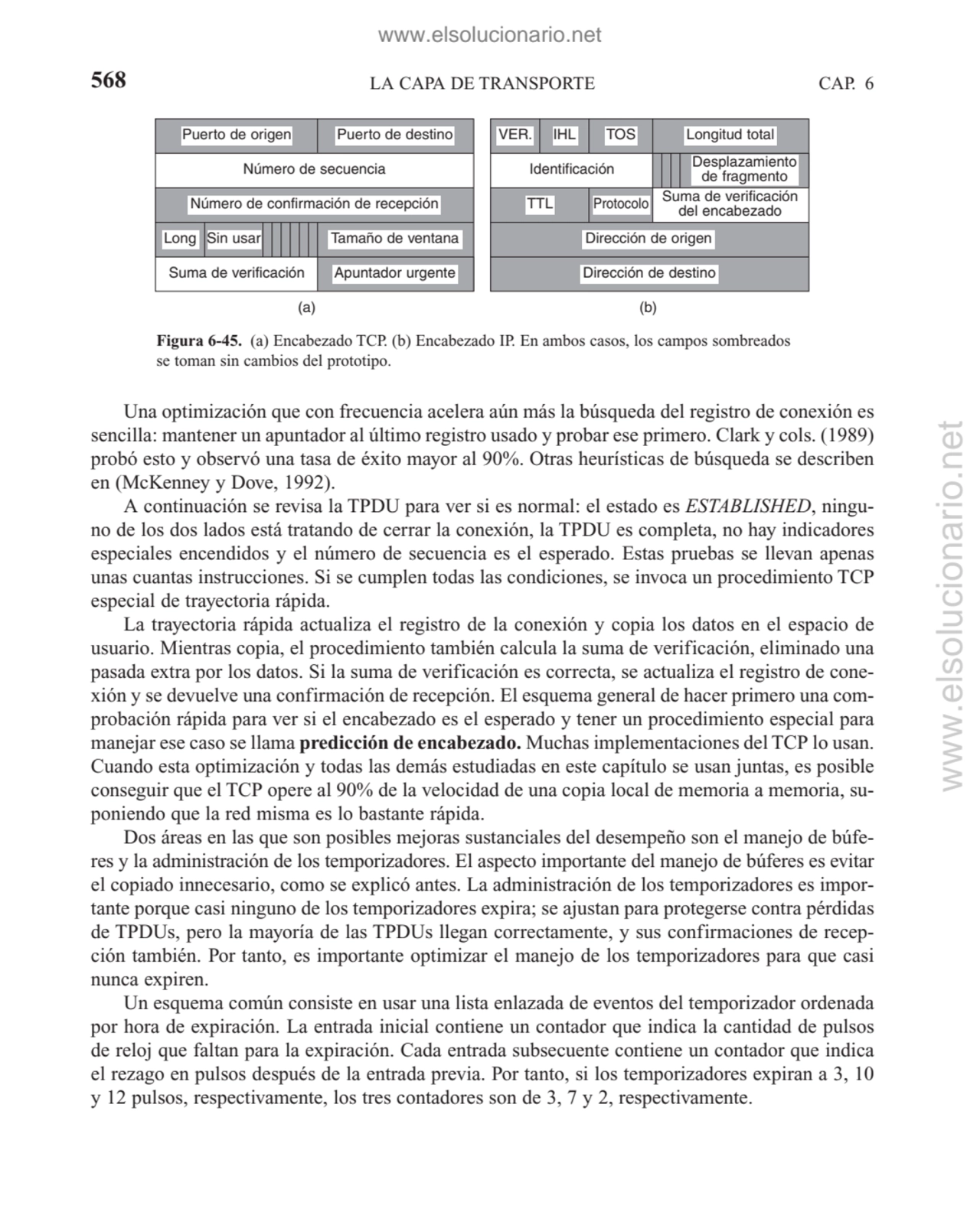 568 LA CAPA DE TRANSPORTE CAP. 6
Figura 6-45. (a) Encabezado TCP. (b) Encabezado IP. En ambos caso…