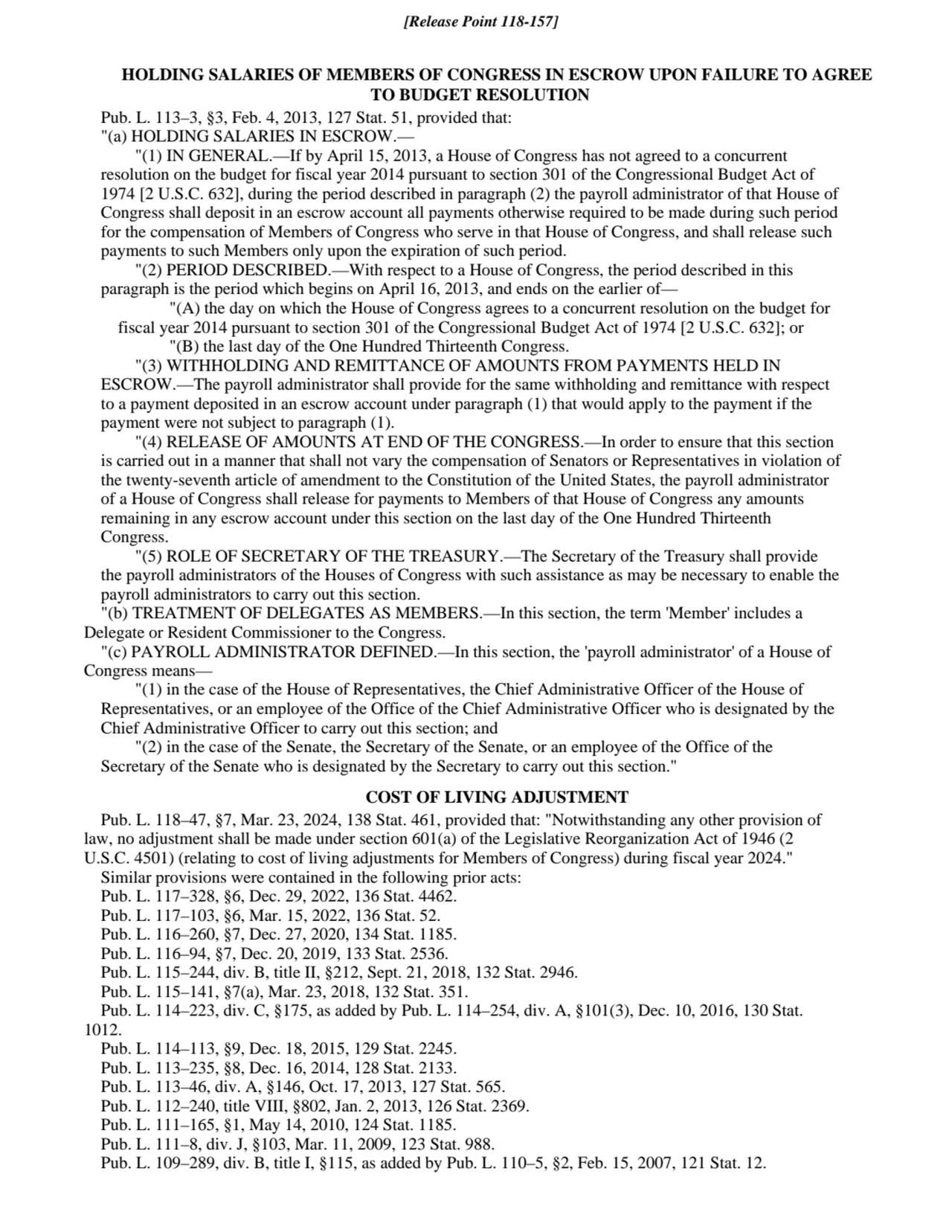 HOLDING SALARIES OF MEMBERS OF CONGRESS IN ESCROW UPON FAILURE TO AGREE
TO BUDGET RESOLUTION
Pub.…