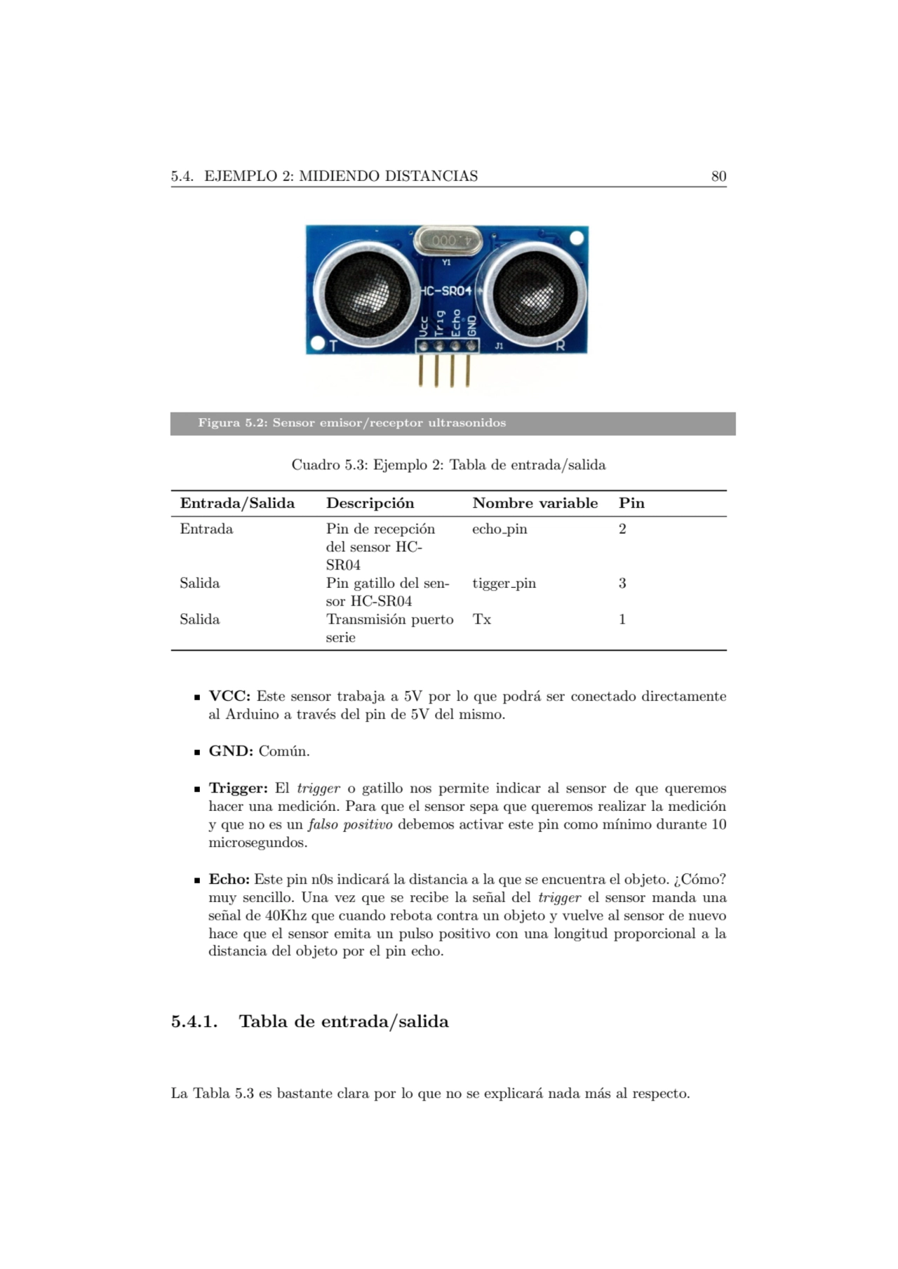 5.4. EJEMPLO 2: MIDIENDO DISTANCIAS 80
Figura 5.2: Sensor emisor/receptor ultrasonidos
Cuadro 5.3…