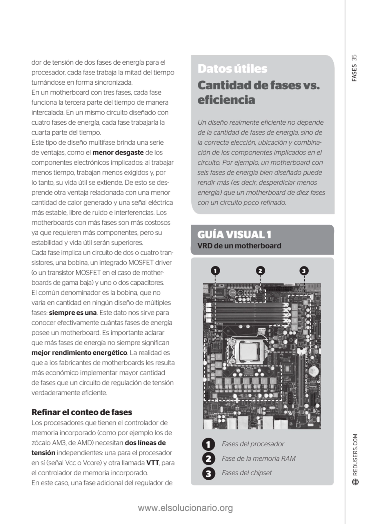 FASES 35
dor de tensión de dos fases de energía para el 
procesador, cada fase trabaja la mitad d…