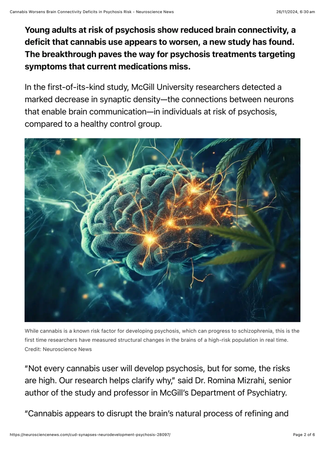 Cannabis Worsens Brain Connectivity Deficits in Psychosis Risk - Neuroscience News 26/11/2024, 6:30…