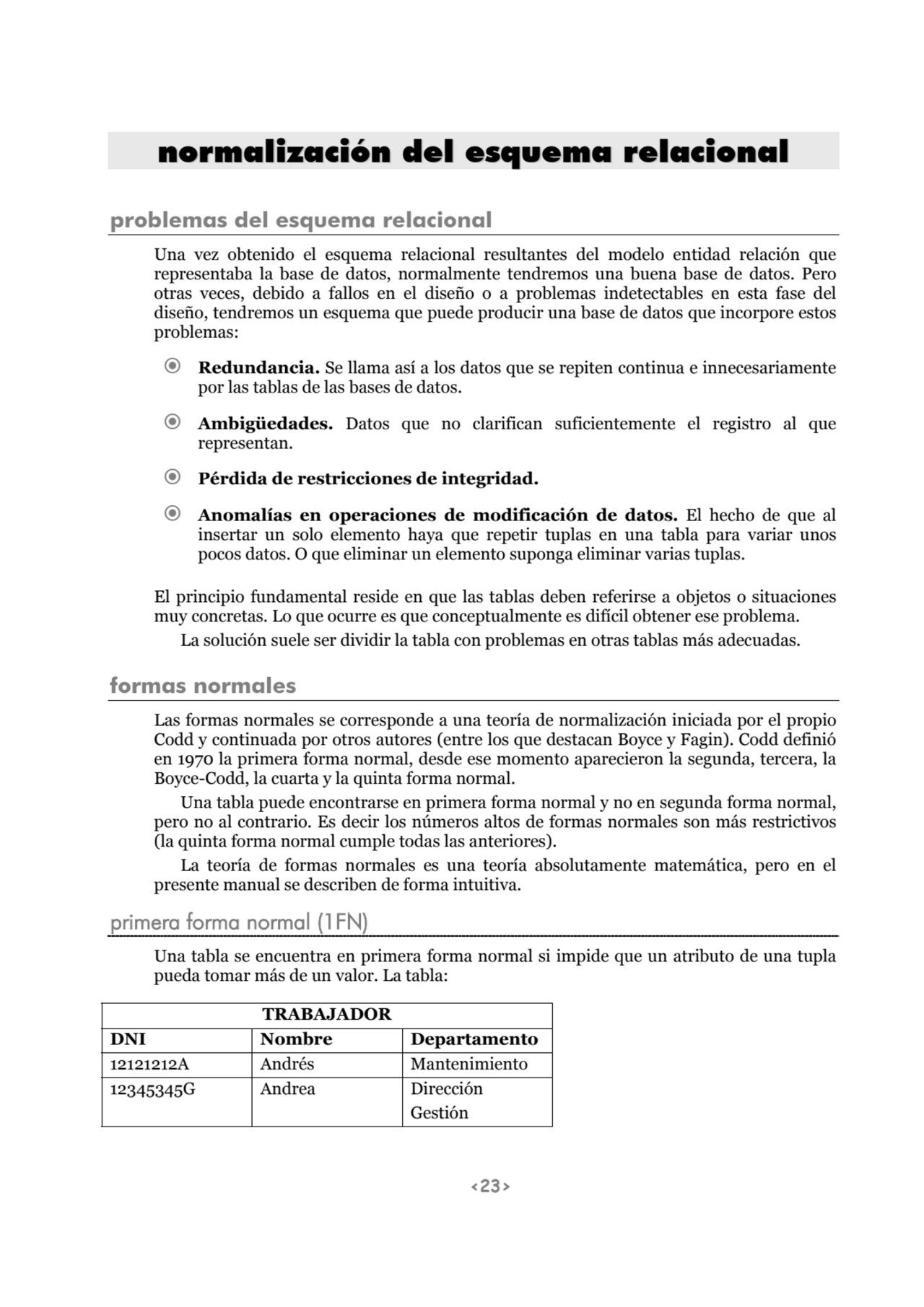 <23>
normalización del esquema relacional
problemas del esquema relacional 
Una vez obtenido el …