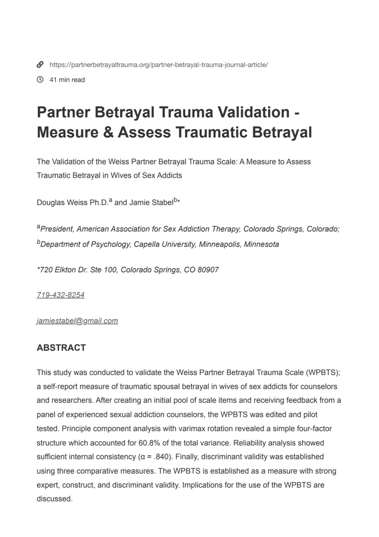 Partner Betrayal Trauma Validation -Measure & Assess Traumatic Betrayal