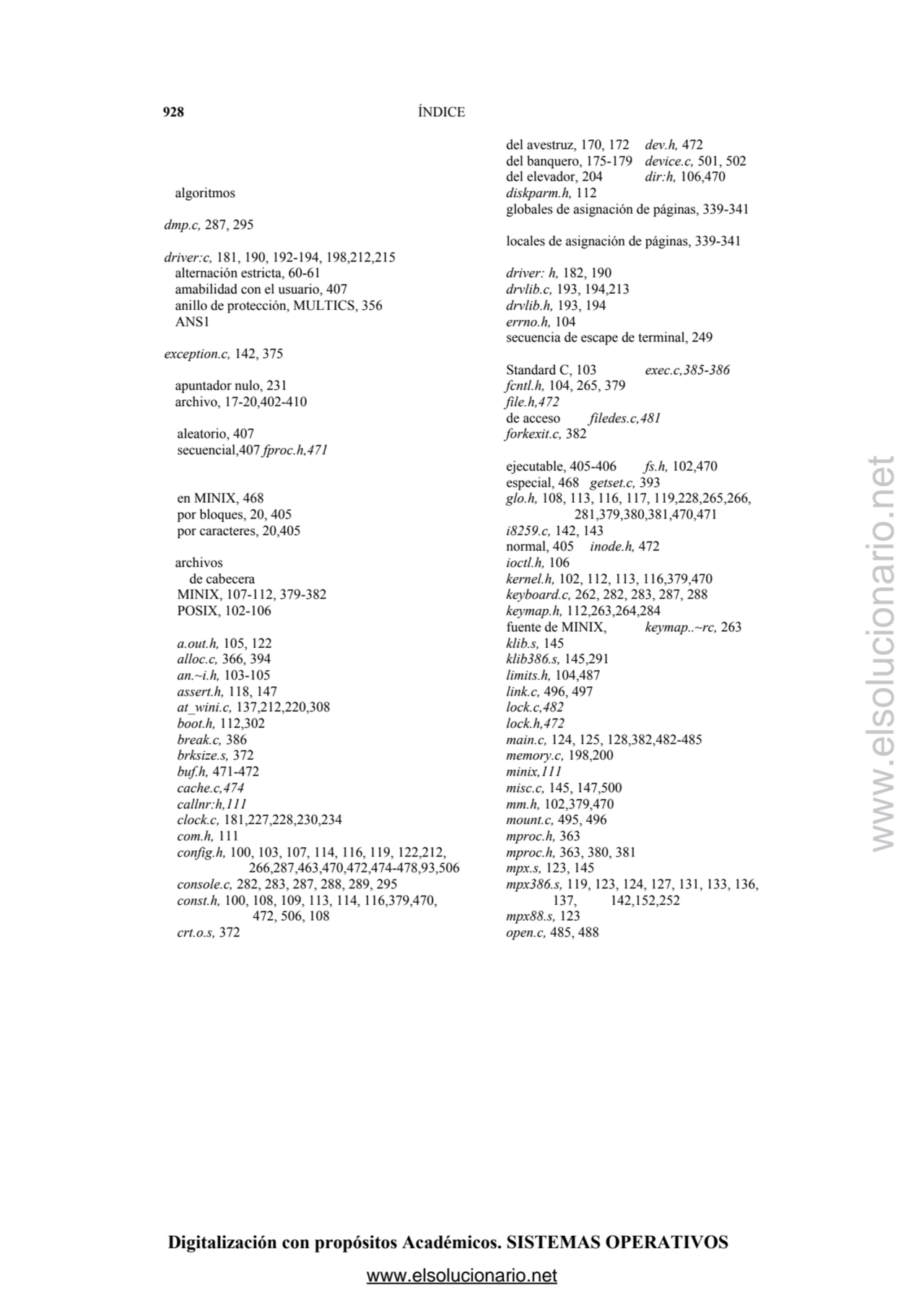 Digitalización con propósitos Académicos. SISTEMAS OPERATIVOS 
 928 ÍNDICE 
 del avestruz, 170, 1…
