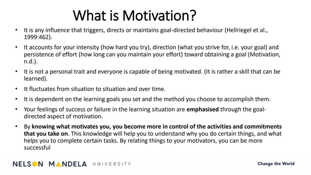 What is Motivation?
• It is any influence that triggers, directs or maintains goal-directed behavi…