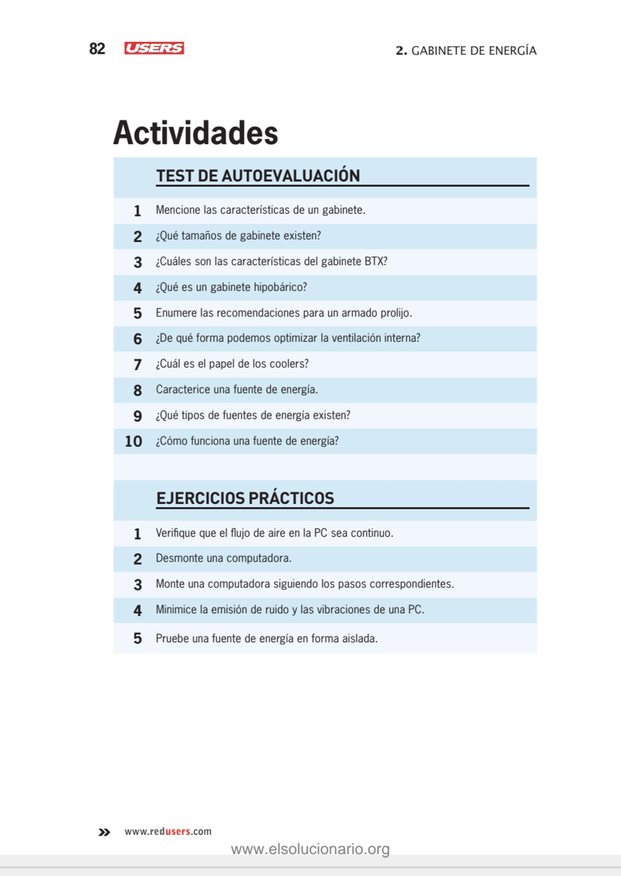 82 2. GABINETE DE ENERGÍA
www.redusers.com
TEST DE AUTOEVALUACIÓN
1 Mencione las características…