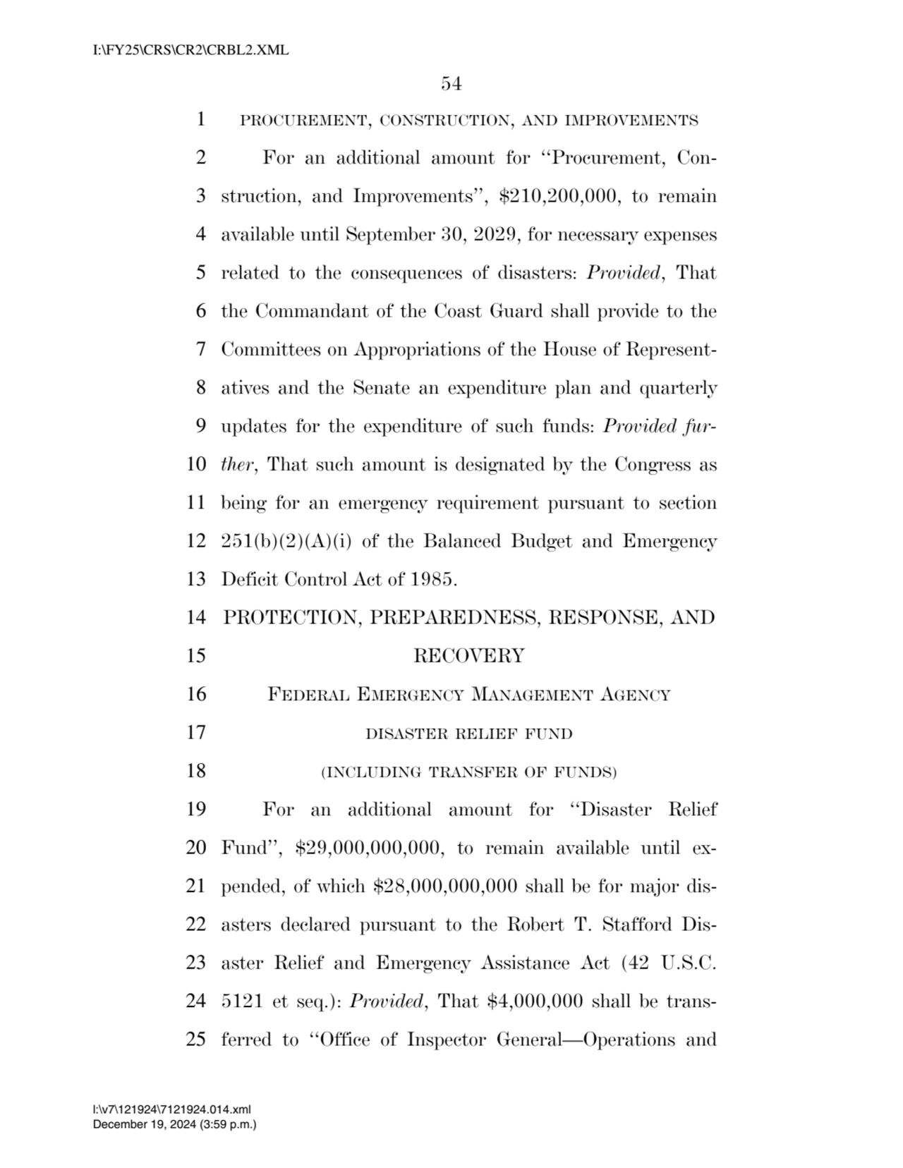 54 
1 PROCUREMENT, CONSTRUCTION, AND IMPROVEMENTS
2 For an additional amount for ‘‘Procurement, C…