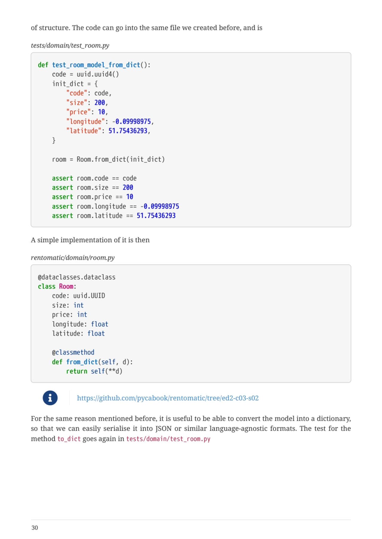 of structure. The code can go into the same file we created before, and is
tests/domain/test_room.…