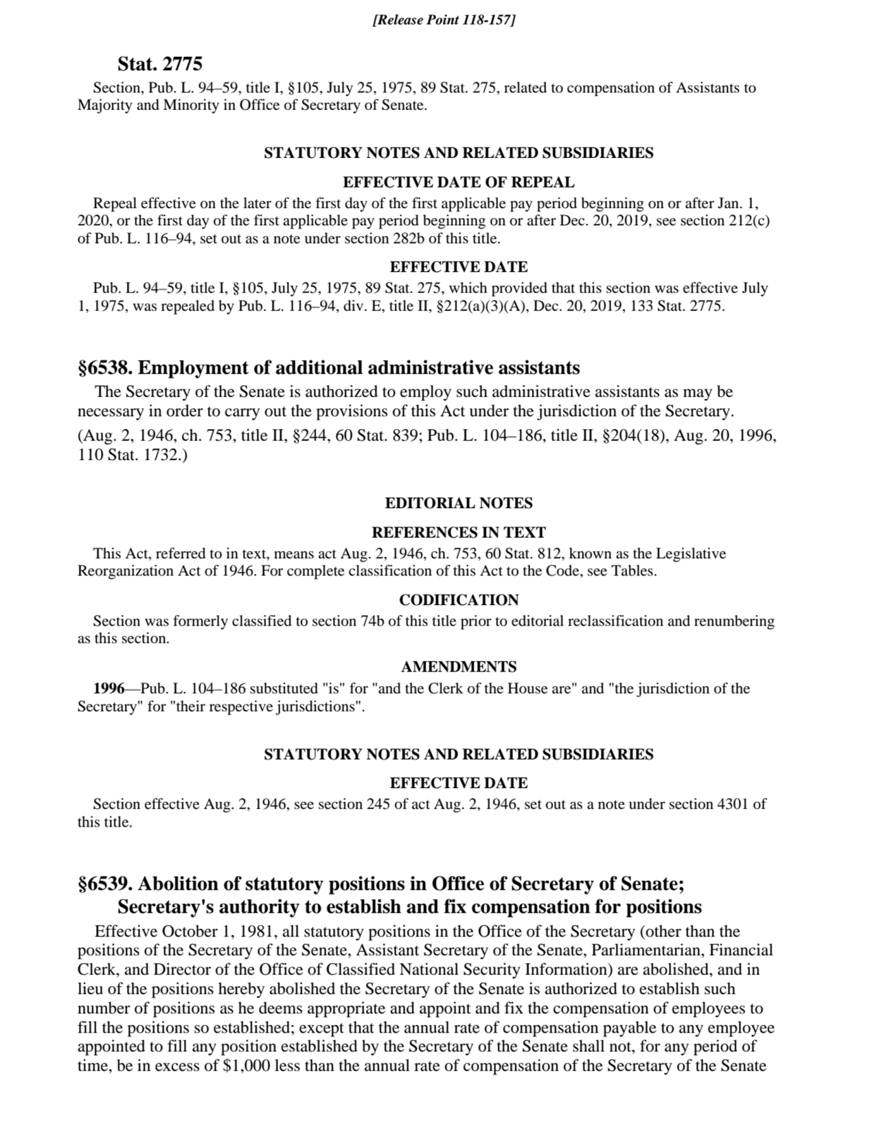 Stat. 2775
Section, Pub. L. 94–59, title I, §105, July 25, 1975, 89 Stat. 275, related to compensa…