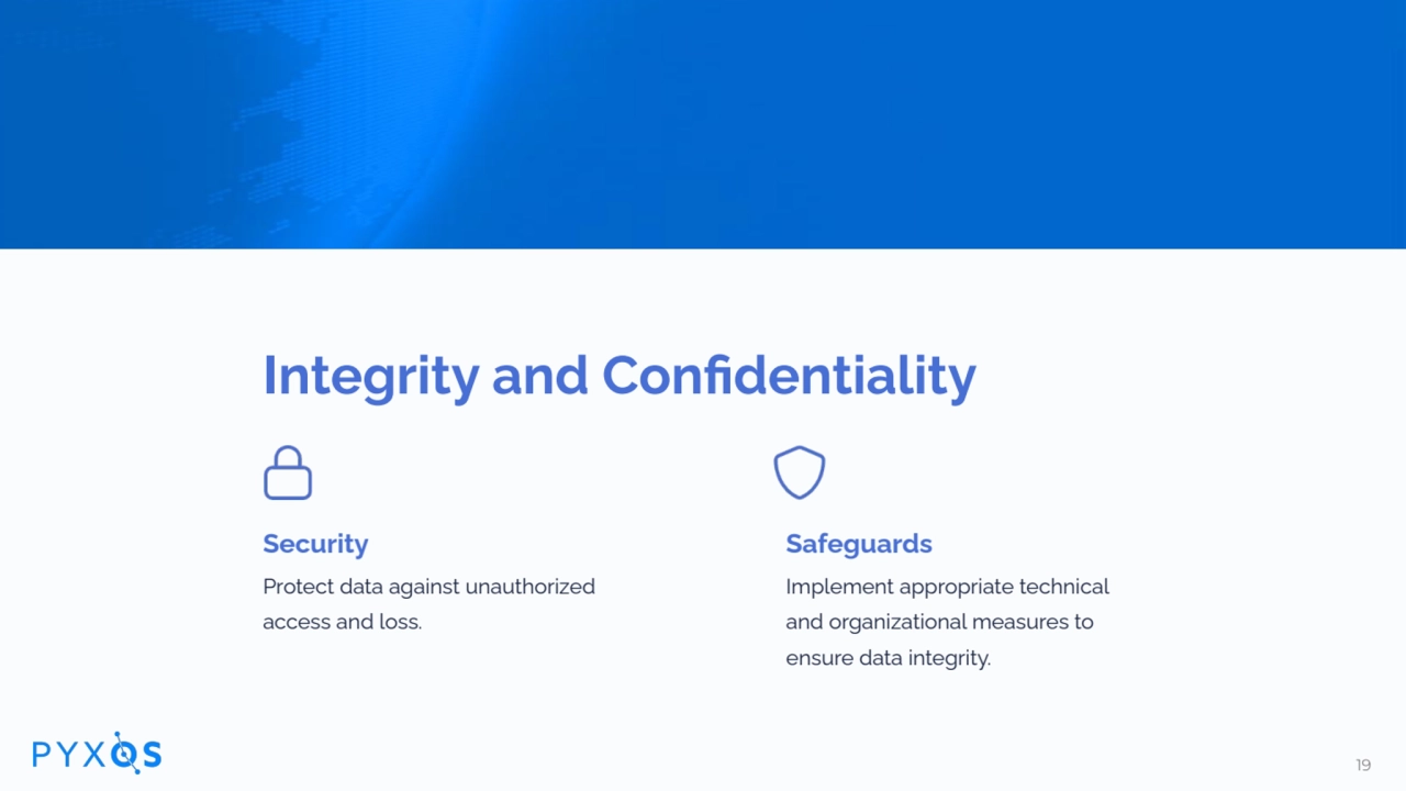 Integrity and Confidentiality
Security
Protect data against unauthorized
access and loss.
Safe…