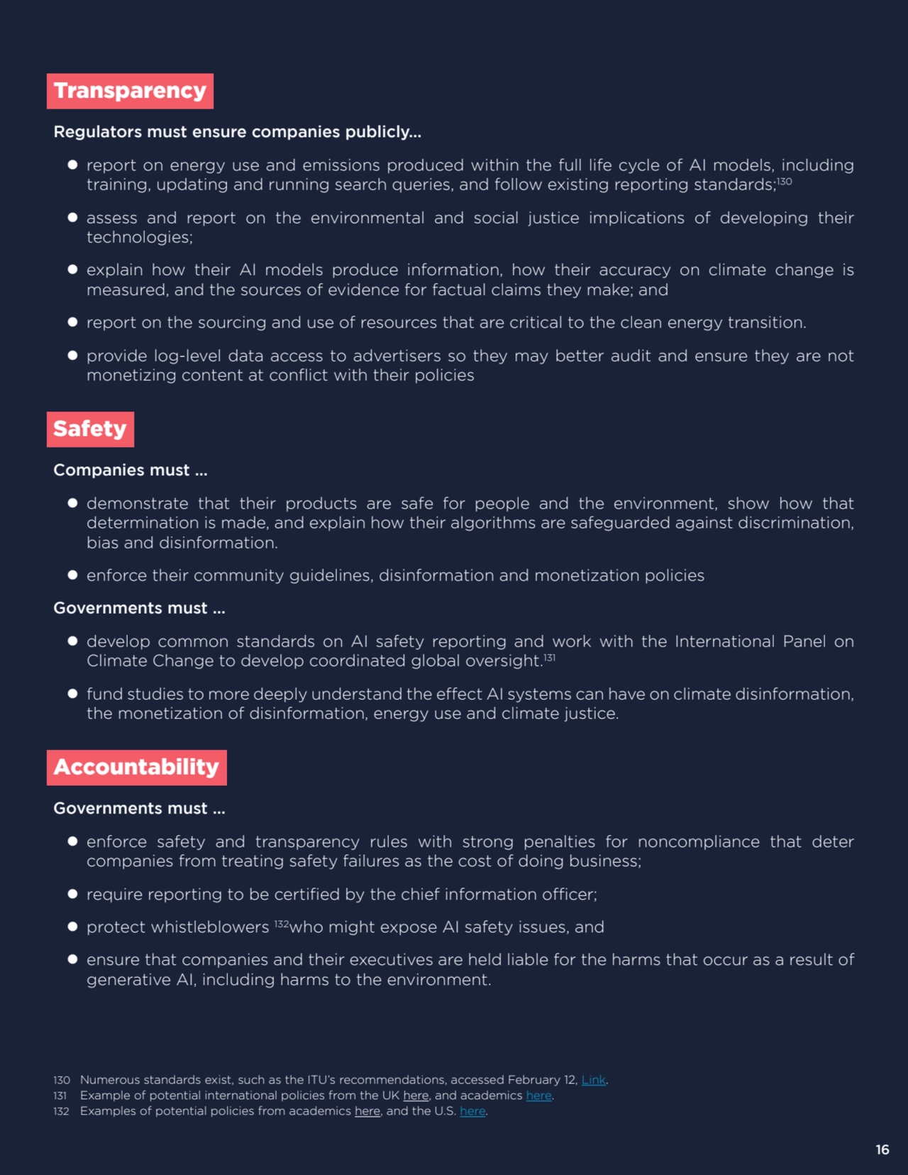 16
Transparency
Regulators must ensure companies publicly…
z report on energy use and emissions …
