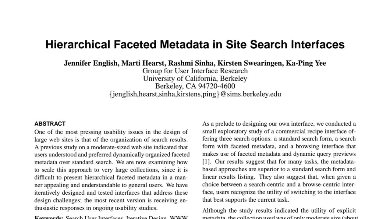 Hierarchical Faceted Metadata in Site Search Interfaces