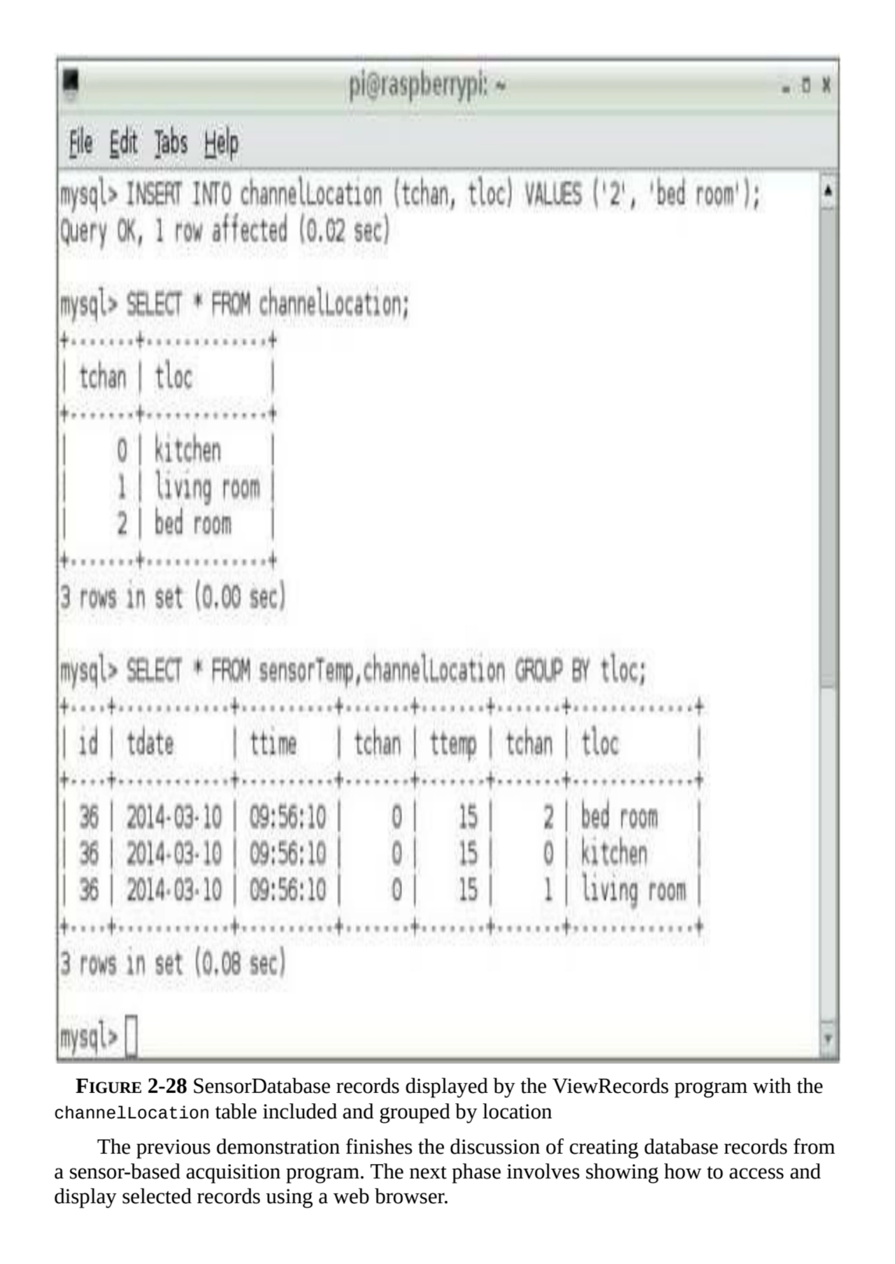 FIGURE 2-28 SensorDatabase records displayed by the ViewRecords program with the
channelLocation t…