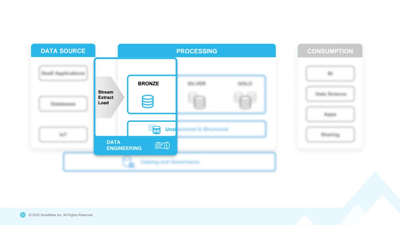 © 2025 Snowflake Inc. All Rights Reserved
PROCESSING CONSUMPTION
DATA 
ENGINEERING
DATA SOURCE PROCESSING