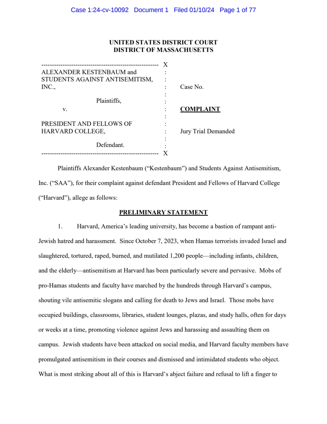 Harvard Complaint (File Copy)