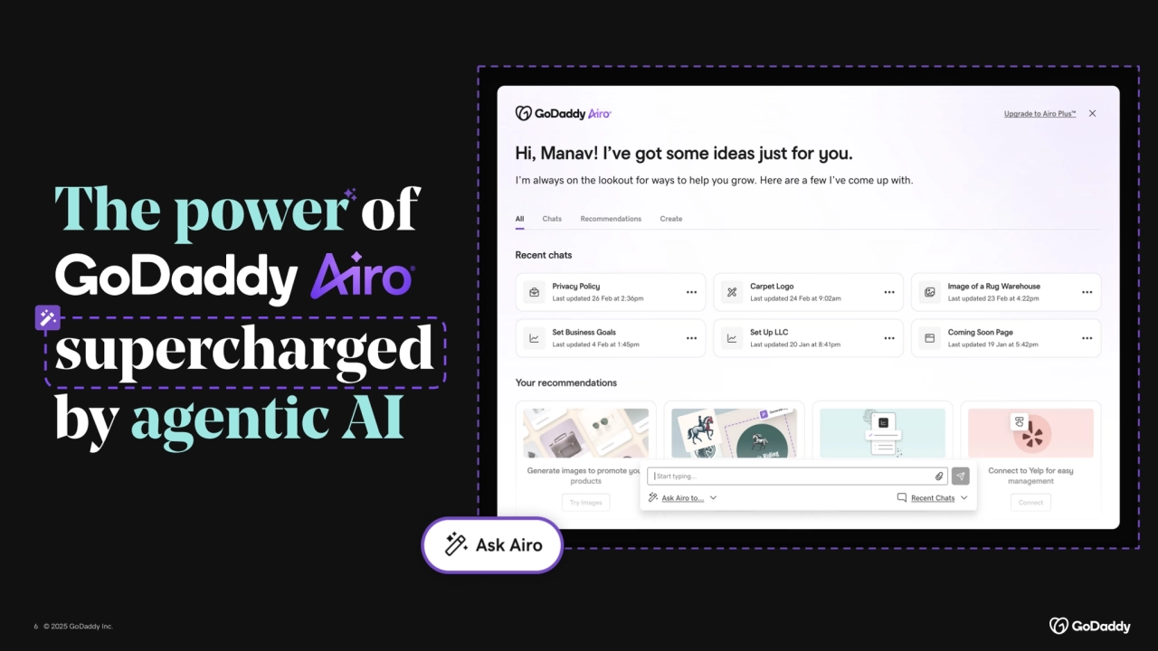 6 © 2025 GoDaddy Inc.
The power of 
GoDaddy Air
supercharged 
by agentic AI