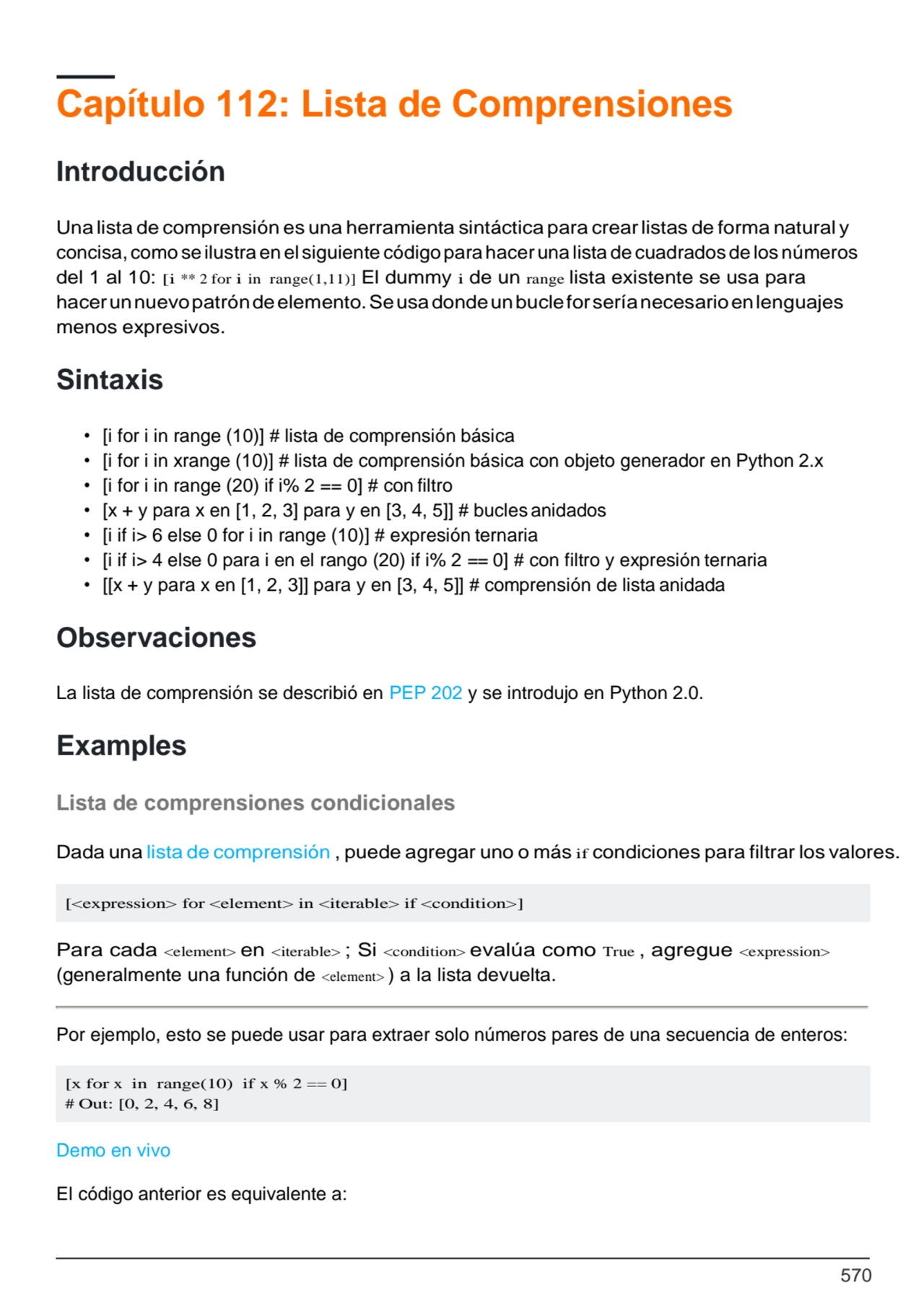 570
[<expression> for <element> in <iterable> if <condition>]
[x for x in range(10) if x % 2 == 0…