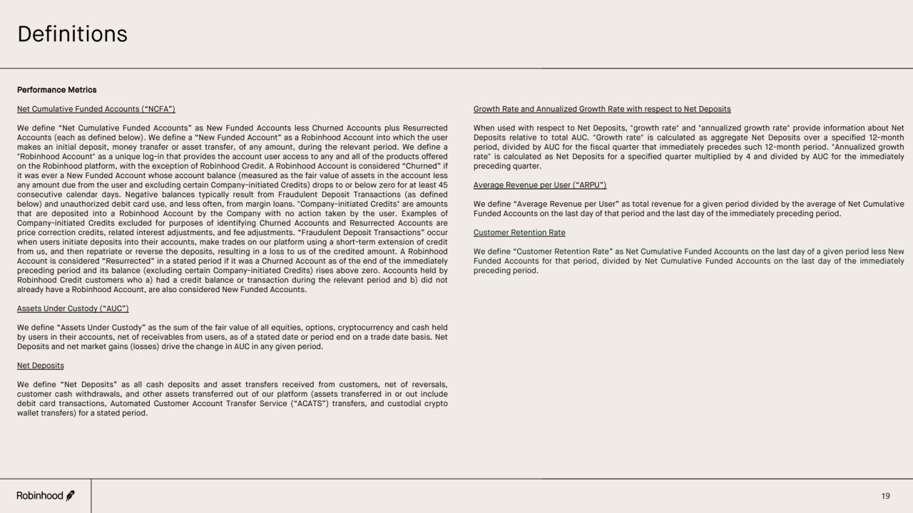 Definitions
19
Performance Metrics
Net Cumulative Funded Accounts (“NCFA”)
We define “Net Cumul…