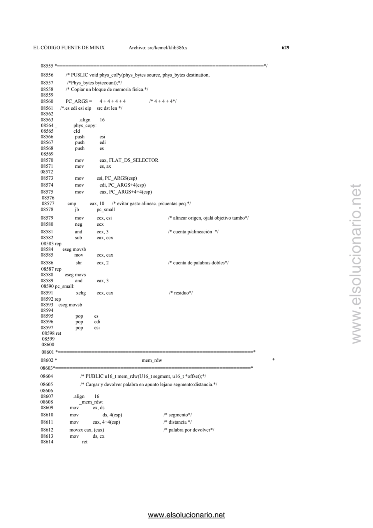 EL CÓDIGO FUENTE DE MINIX Archivo: src/kemel/klib386.s 629 
 08555 *==============================…