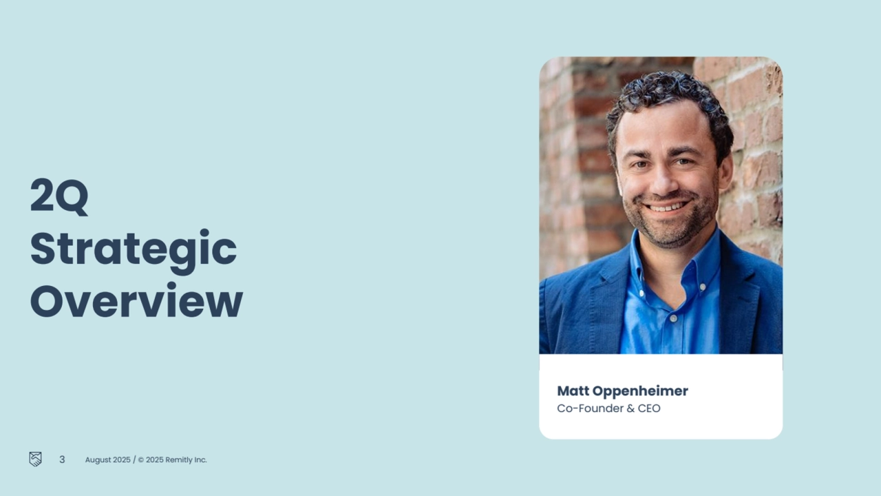 2Q
Strategic 
Overview
Matt Oppenheimer
Co-Founder & CEO
3 August 2025 / © 2025 Remitly Inc.