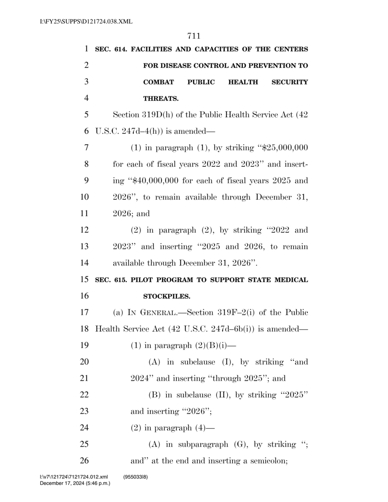 711 
1 SEC. 614. FACILITIES AND CAPACITIES OF THE CENTERS 
2 FOR DISEASE CONTROL AND PREVENTION T…