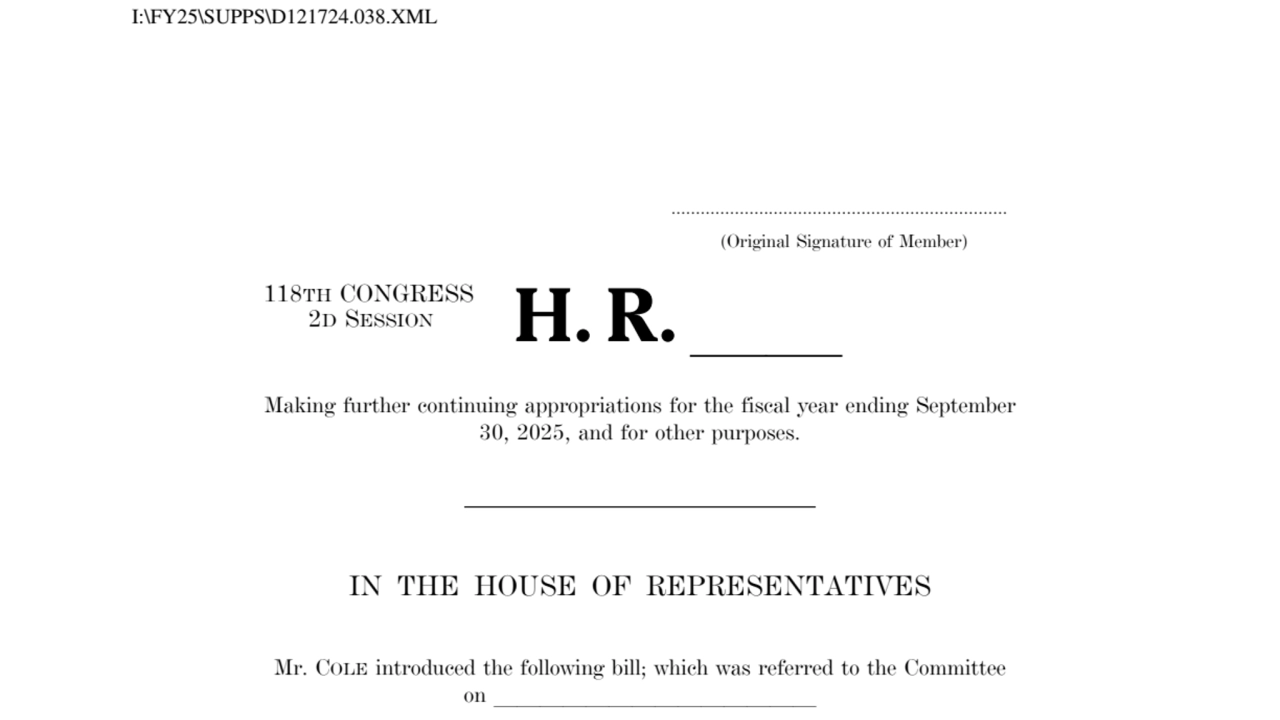 Further Continuing Appropriations Act - Overview - Spending Bill Version 1