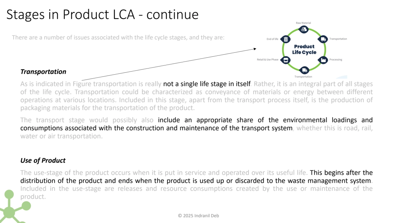 There are a number of issues associated with the life cycle stages, and they are:
Transportation
…