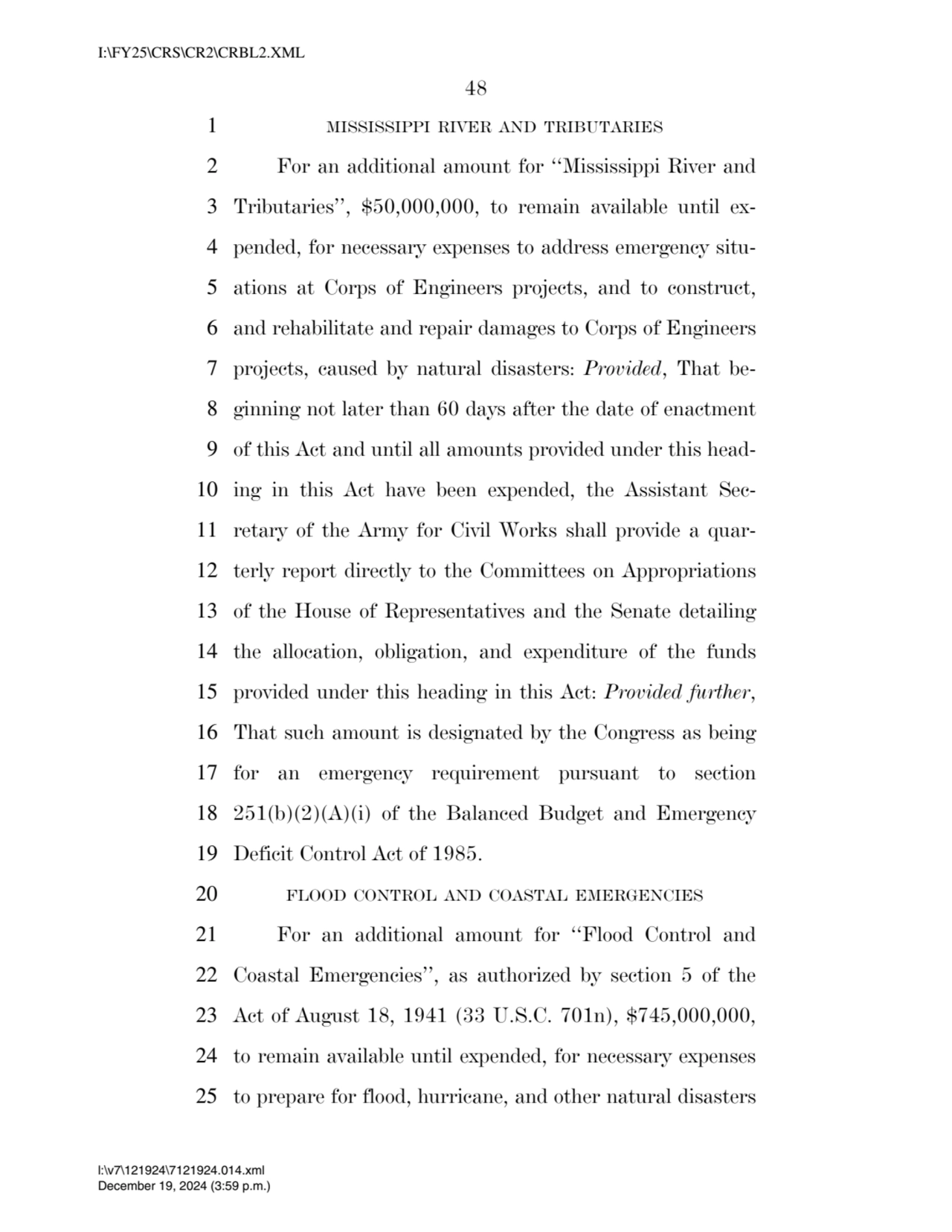 48 
1 MISSISSIPPI RIVER AND TRIBUTARIES
2 For an additional amount for ‘‘Mississippi River and 
…