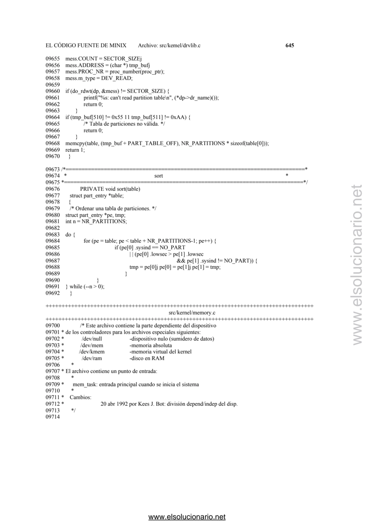 EL CÓDIGO FUENTE DE MINIX Archivo: src/kemel/drvlib.c 645 
09655 mess.COUNT = SECTOR_SIZEj 
09656…