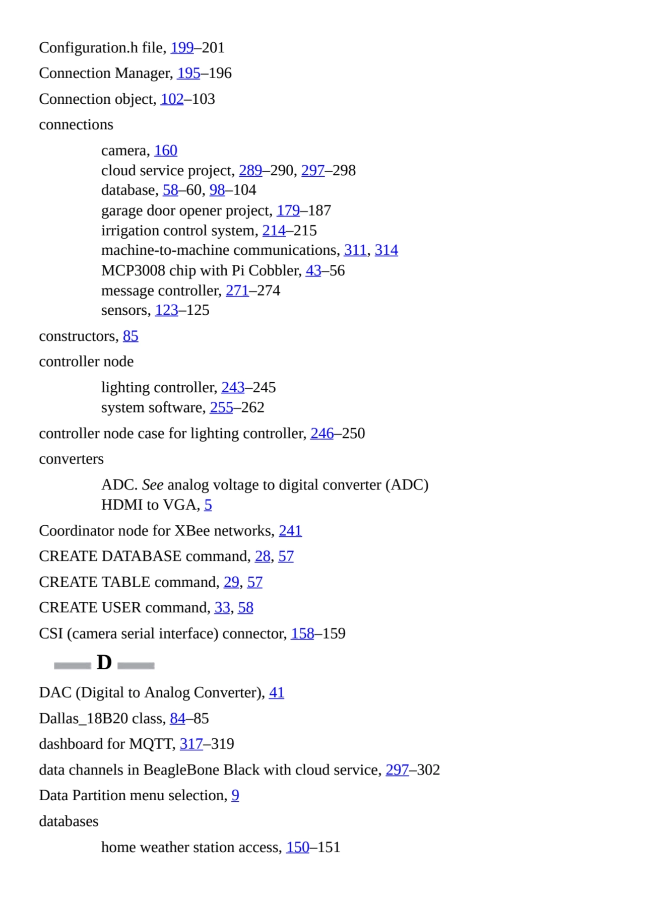 Configuration.h file, 199–201
Connection Manager, 195–196
Connection object, 102–103
connections…