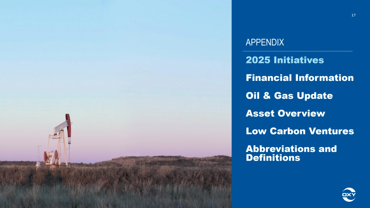 17
APPENDIX
2025 Initiatives
Financial Information
Oil & Gas Update
Asset Overview
Low Carbon Ventures
Abbreviations and 
Definitions