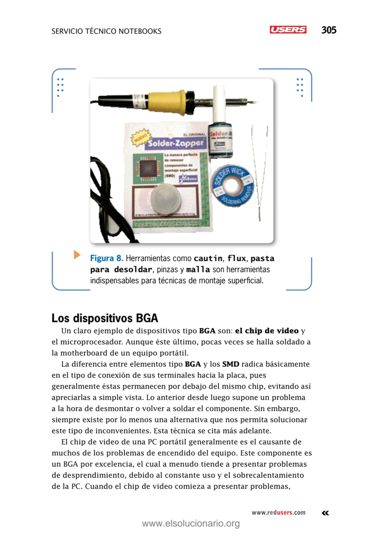 servicio técnico Notebooks 305
www.redusers.com
Figura 8. Herramientas como cautín, flux, pasta 
…