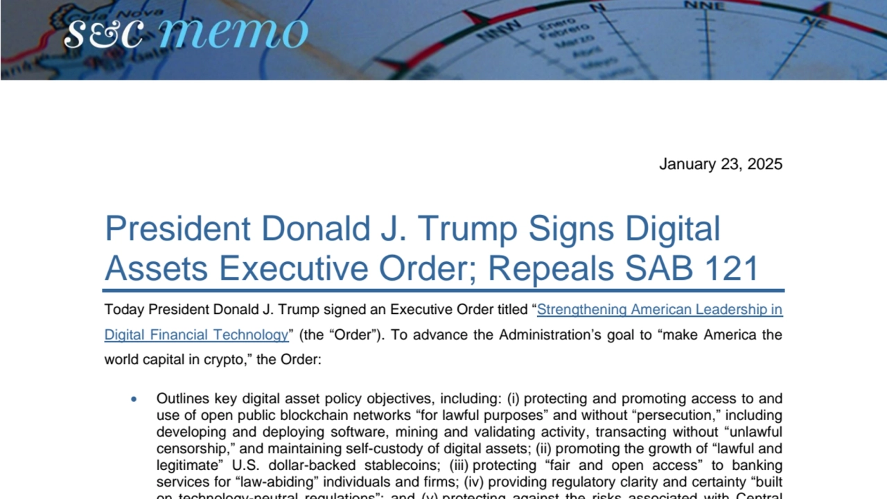 President Donald J. Trump Signs Digital Assets Executive Order; Repeals SAB 121