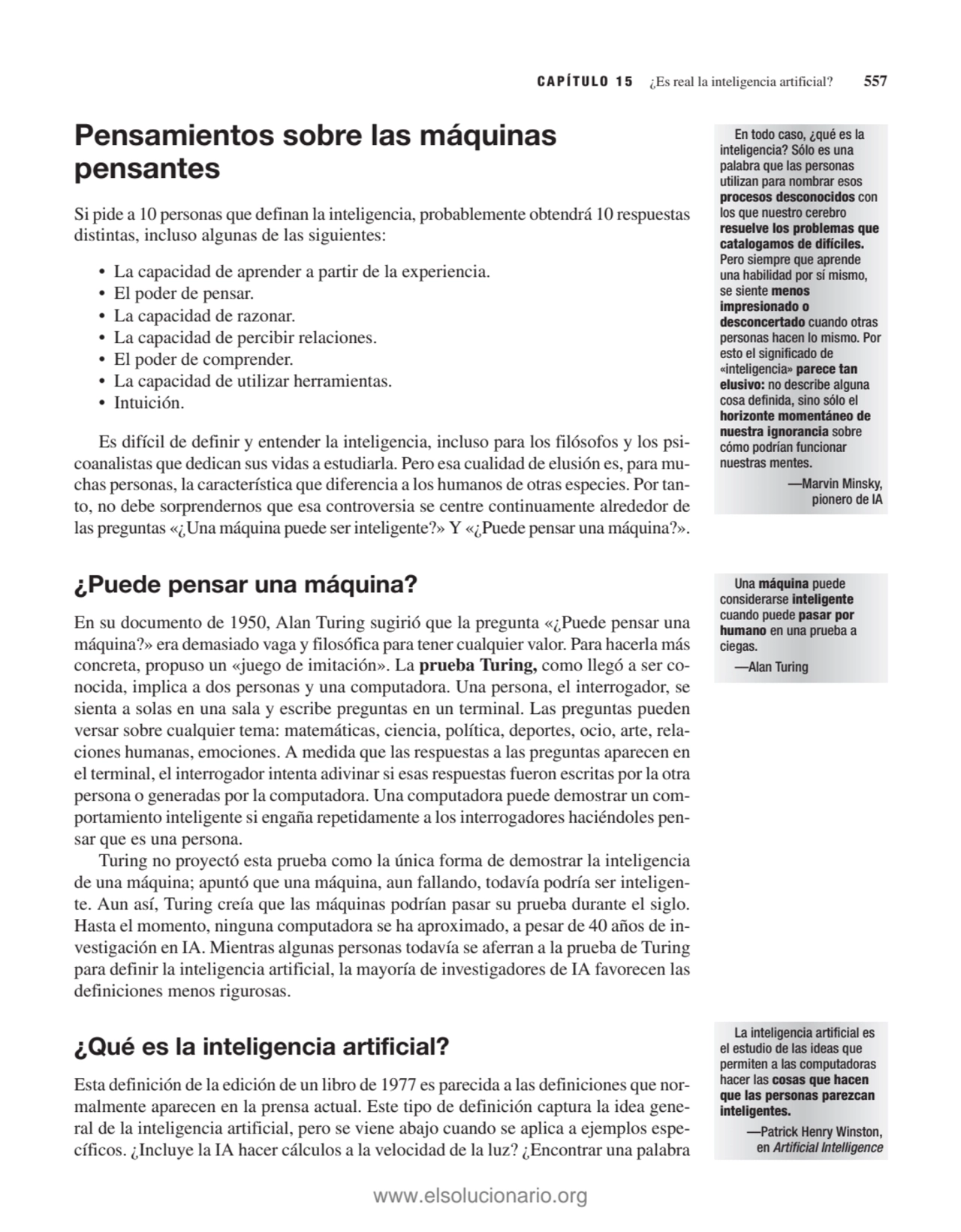 CAPÍTULO 15 ¿Es real la inteligencia artificial? 557
Pensamientos sobre las máquinas
pensantes
S…