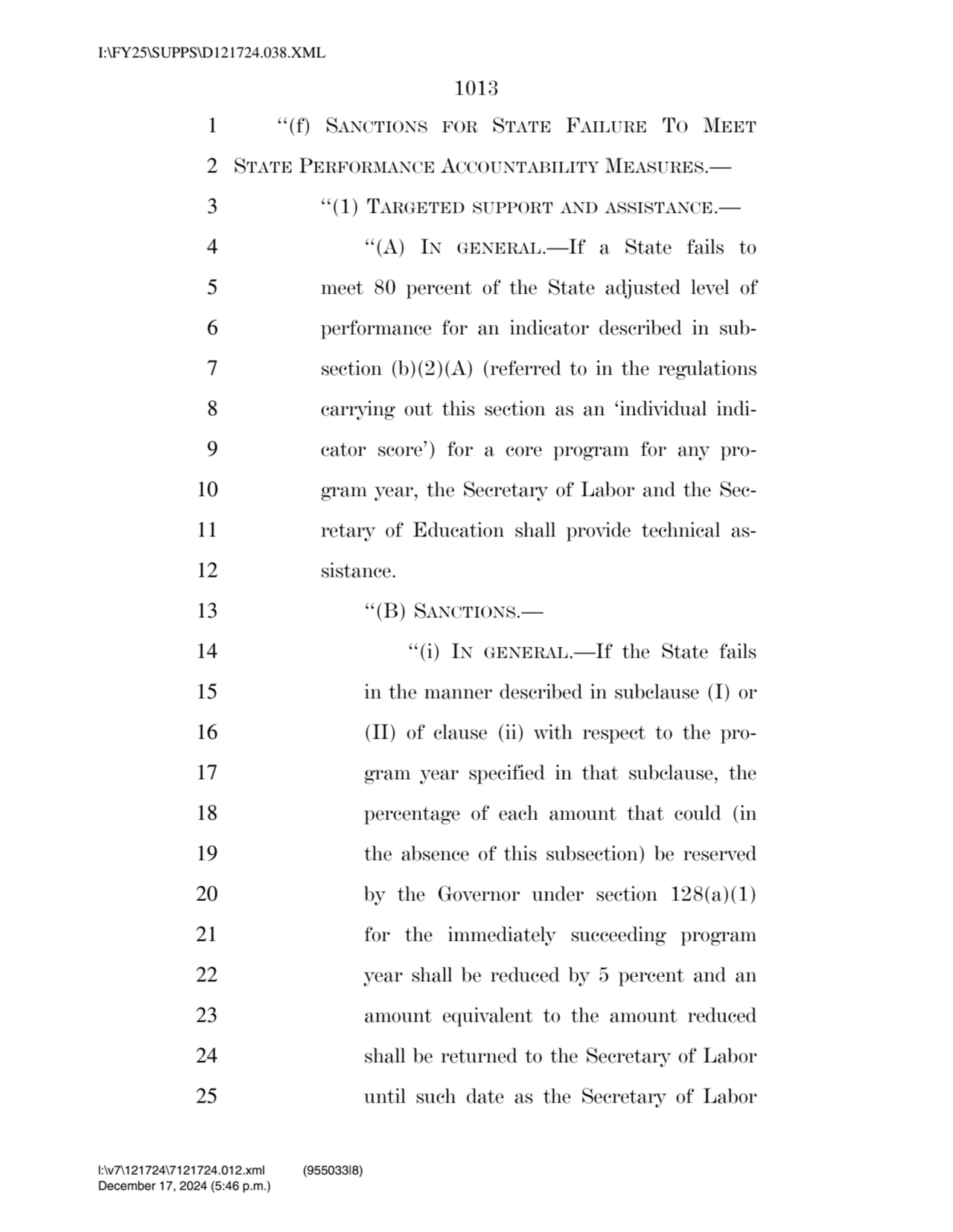 1013 
1 ‘‘(f) SANCTIONS FOR STATE FAILURE TO MEET
2 STATE PERFORMANCE ACCOUNTABILITY MEASURES.— 
…