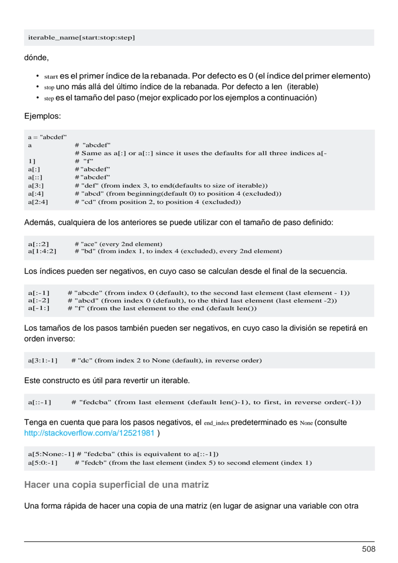 508
# "ace" (every 2nd element)
# "bd" (from index 1, to index 4 (excluded), every 2nd element)
…