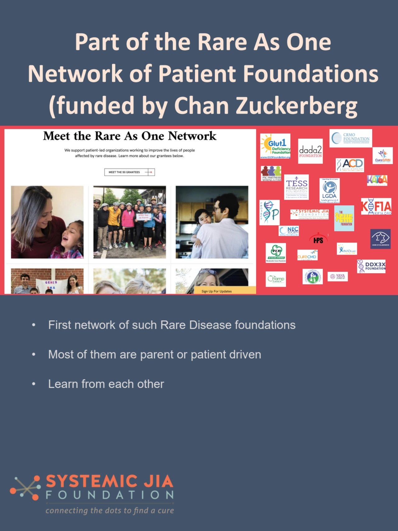 Part of the Rare As One 
Network of Patient Foundations 
(funded by Chan Zuckerberg 
Foundation)…