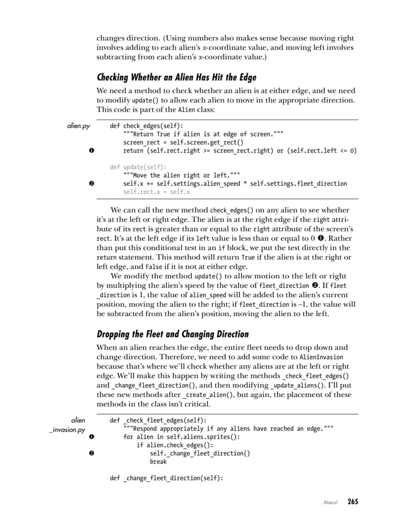 Aliens!   265
changes direction. (Using numbers also makes sense because moving right 
involves a…