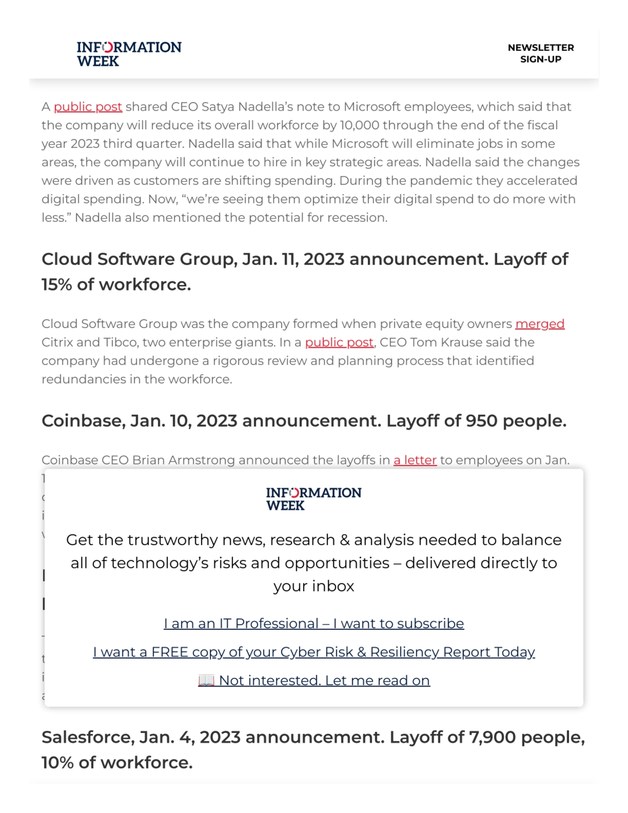 Microsoft, Jan. 18, 2023 announcement. Eliminating 10,000
jobs, less than 5% of workforce.
A publ…