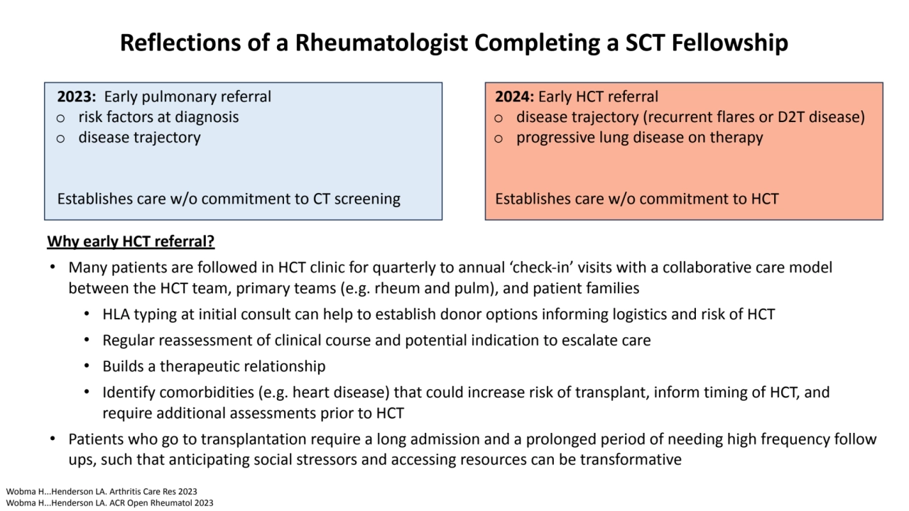 Reflections of a Rheumatologist Completing a SCT Fellowship
2023: Early pulmonary referral 
o ris…