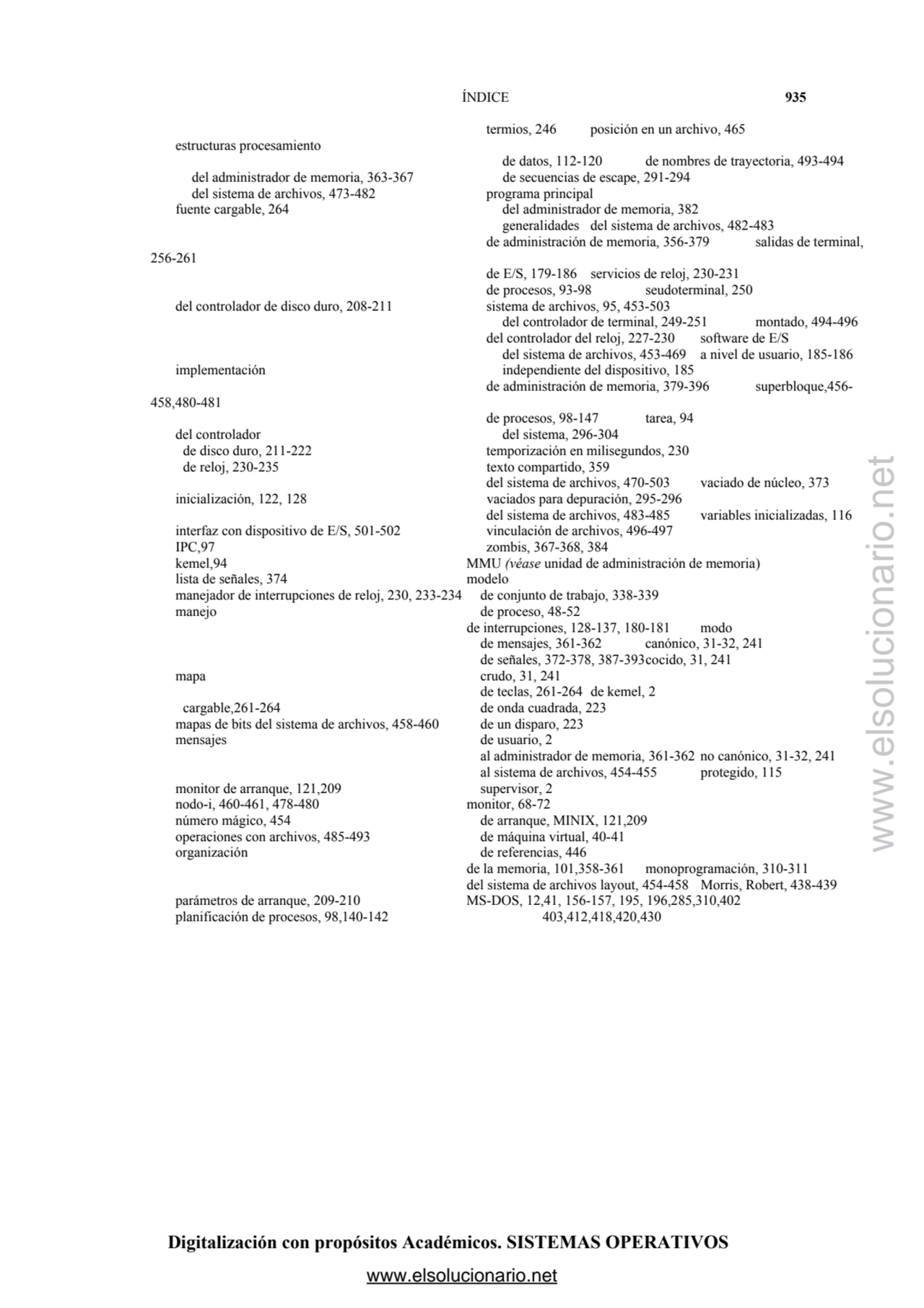 Digitalización con propósitos Académicos. SISTEMAS OPERATIVOS 
 ÍNDICE 935
 termios, 246 posición…